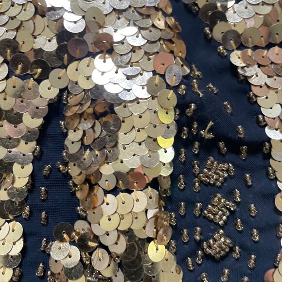 Vintage Women's Iris Silk Beaded Sequin Top Size 42 Gold Black Cocktail Going Ou - Picture 4 of 11